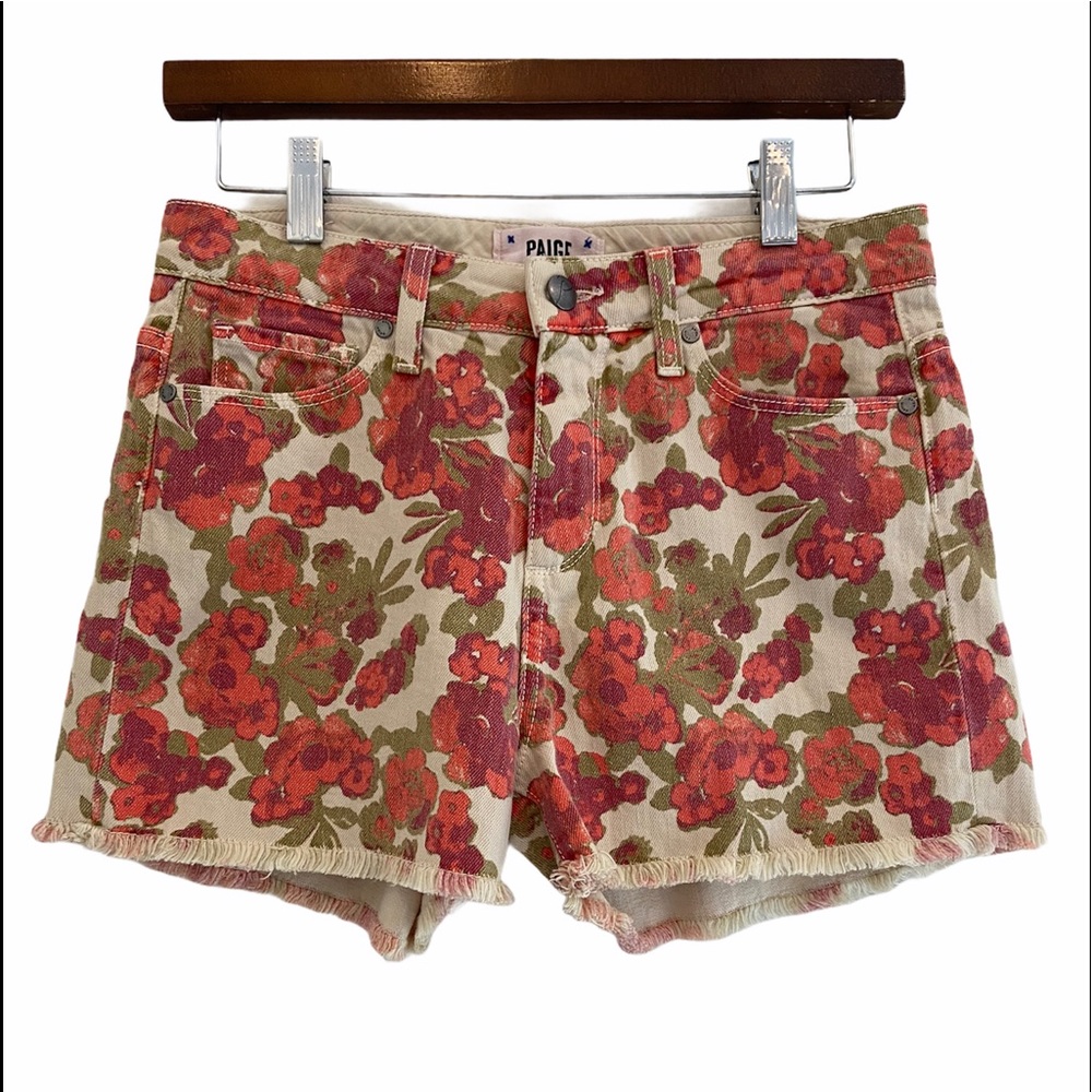 PAIGE LOLA Raw Hem Floral Denim Shorts Size 27 GUC